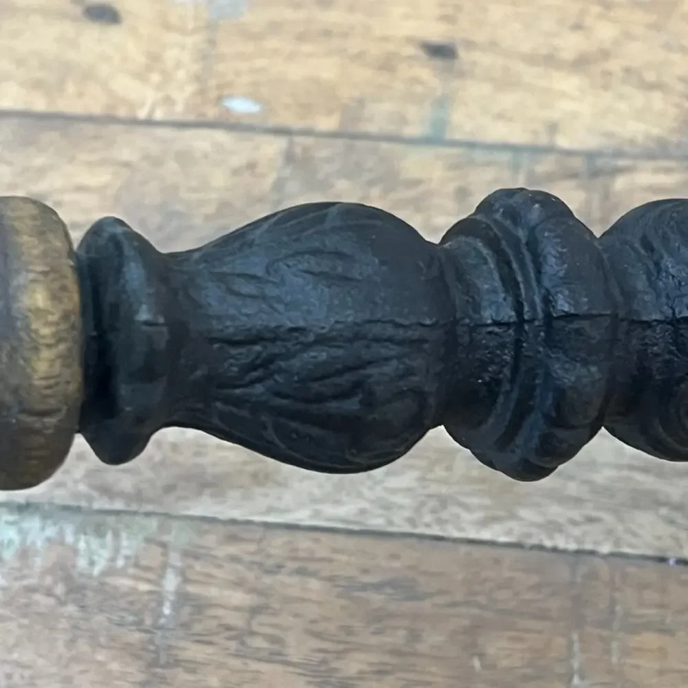 Antique Candle Holder Hand Carved Cast Iron and Wood 12.8
